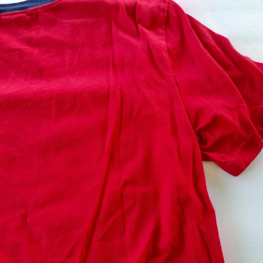 Gymboree Boys T-Shirt Red Construction Vehicles Ringer Short Sleeve Large 10-12